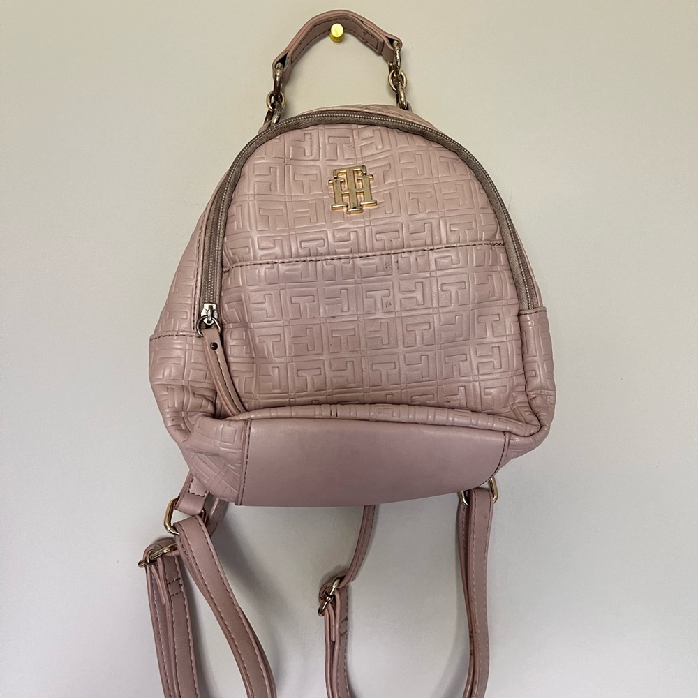 Rose gold leather mini backpack